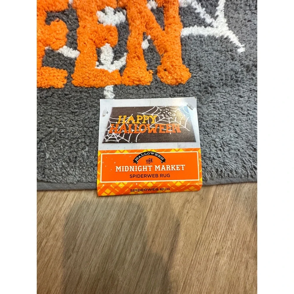 The Midnight Market Spiderweb Rug‎ 20x30 Grey Happy Halloween Spooky Decor NWT